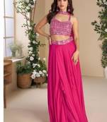 Pink chinon silk palazzo & top  with dupatta - free size upto 44