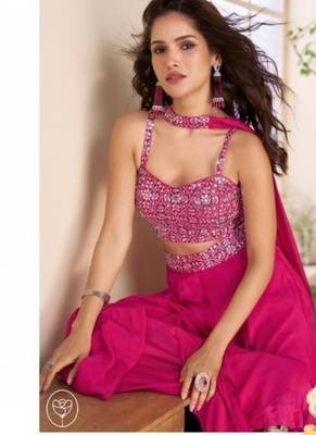 Pink Indo western crop top palazzo & neck line dupatta -Full Stitched Free size 2