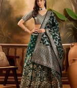 Women'S Green Colour Banarasi Jacquard Weaving Flaired Lehenga Choli