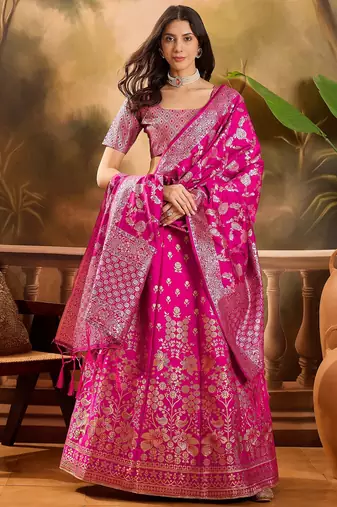 Women'S Pink Colour Banarasi Jacquard Weaving Flaired Lehenga Choli