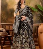 Women'S Black Colour Banarasi Jacquard Weaving Flaired Lehenga Choli
