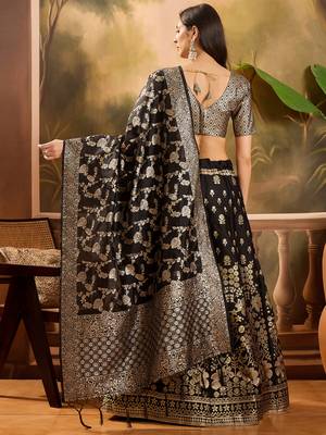 Women'S Black Colour Banarasi Jacquard Weaving Flaired Lehenga Choli 4