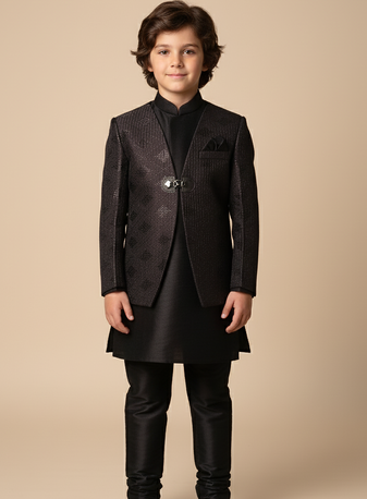 Grey embroidered indo western set for boys