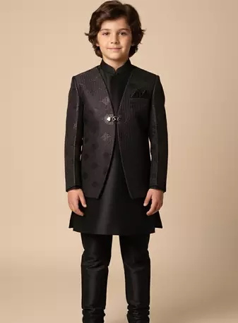 Grey embroidered indo western set for boys