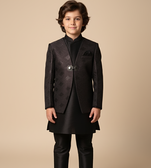 Grey embroidered indo western set for boys