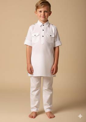 White woven pathani set for boys 1