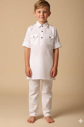 White woven pathani set for boys