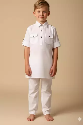 White woven pathani set for boys