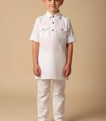 White woven pathani set for boys