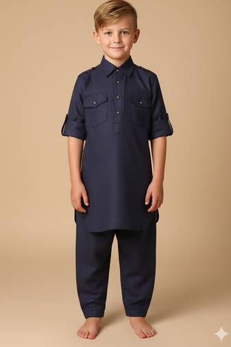 Blue linen pathani set for boys