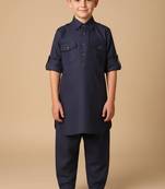 Blue linen pathani set for boys