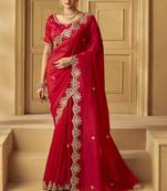 Red color heavy orgenza fabric bollywood inspired saree with designer blouse fabric