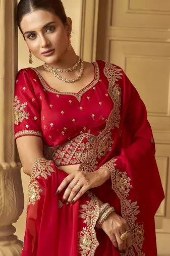 Red color heavy orgenza fabric bollywood inspired saree with designer blouse fabric