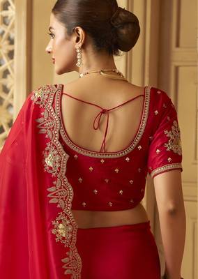 Red color heavy orgenza fabric bollywood inspired saree with designer blouse fabric 3
