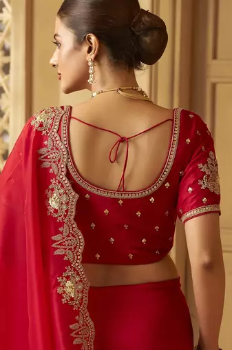 Red color heavy orgenza fabric bollywood inspired saree with designer blouse fabric