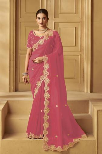 Pink color heavy orgenza fabric bollywood inspired saree with designer blouse fabric