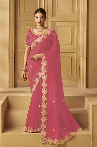 Pink color heavy orgenza fabric bollywood inspired saree with designer blouse fabric