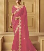 Pink color heavy orgenza fabric bollywood inspired saree with designer blouse fabric