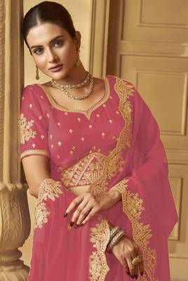 Pink color heavy orgenza fabric bollywood inspired saree with designer blouse fabric 2