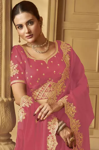 Pink color heavy orgenza fabric bollywood inspired saree with designer blouse fabric