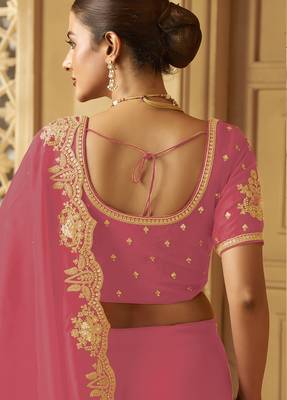 Pink color heavy orgenza fabric bollywood inspired saree with designer blouse fabric 3