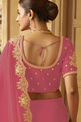 Pink color heavy orgenza fabric bollywood inspired saree with designer blouse fabric
