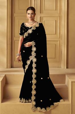 Black color heavy orgenza fabric bollywood inspired saree with designer blouse fabric 1