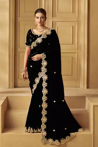 Black color heavy orgenza fabric bollywood inspired saree with designer blouse fabric