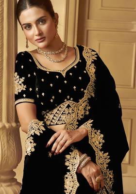 Black color heavy orgenza fabric bollywood inspired saree with designer blouse fabric 2