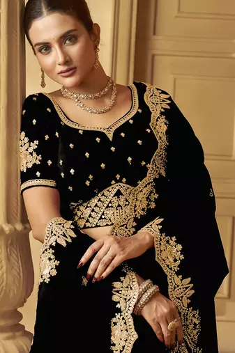 Black color heavy orgenza fabric bollywood inspired saree with designer blouse fabric