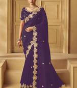 Purple color heavy orgenza fabric bollywood inspired saree with designer blouse fabric