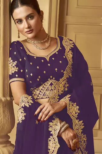 Purple color heavy orgenza fabric bollywood inspired saree with designer blouse fabric