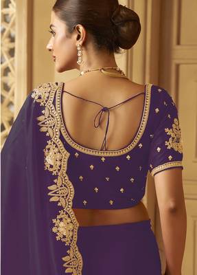 Purple color heavy orgenza fabric bollywood inspired saree with designer blouse fabric 3