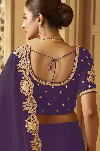Purple color heavy orgenza fabric bollywood inspired saree with designer blouse fabric