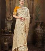 cream silk woven work traditional saree