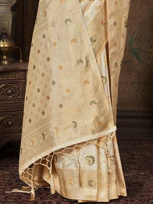cream silk woven work traditional saree 3