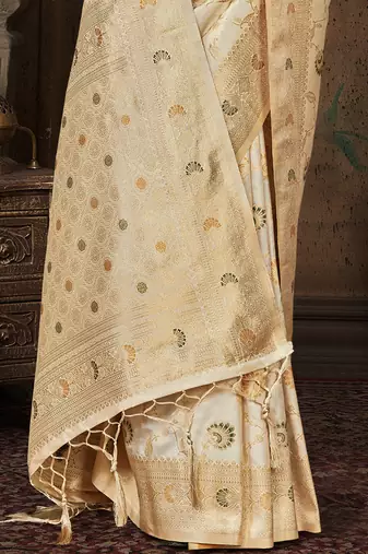 cream silk woven work traditional saree