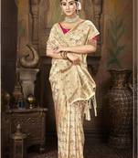 cream silk woven work traditional saree