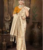 cream silk woven work traditional saree