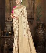 cream silk woven work traditional saree