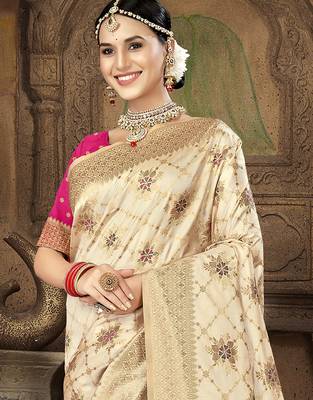cream silk woven work traditional saree 2
