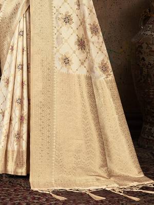 cream silk woven work traditional saree 3