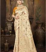 cream silk woven work traditional saree