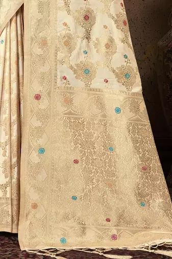 cream silk woven work traditional saree