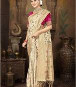 cream silk woven work traditional saree