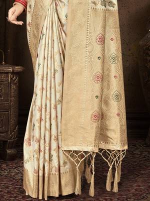 cream silk woven work traditional saree 3