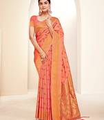 peach silk woven work traditional saree