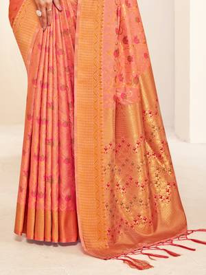 peach silk woven work traditional saree 3
