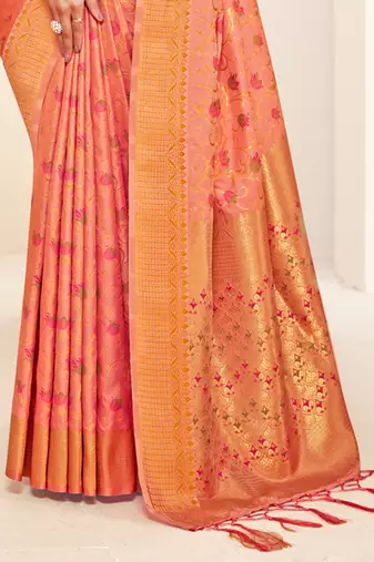 peach silk woven work traditional saree