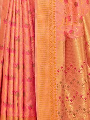 peach silk woven work traditional saree 4
